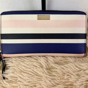 Kate Spade Pink & Navy Striped Zip-Around Wallet